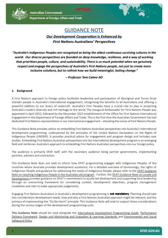 GUIDANCE NOTE: Our Development Cooperation is Enhanced by First Nations Australians’ Perspectives