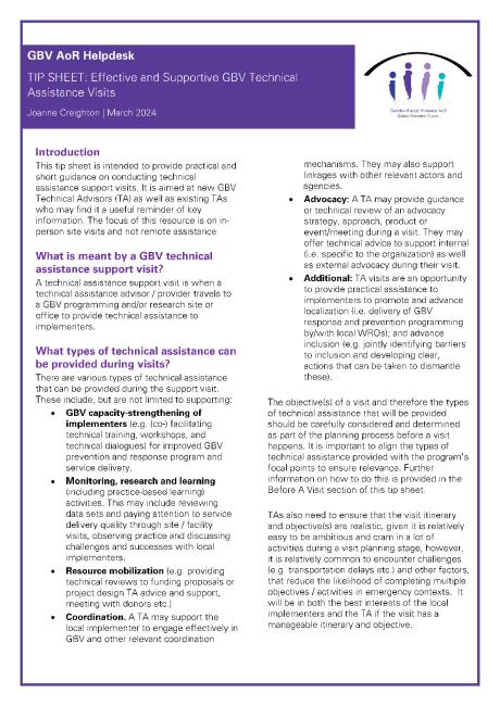 GBV AoR HD 24 - Tip Sheet Supportive GBV Technical Assistance Visits Final.pdf